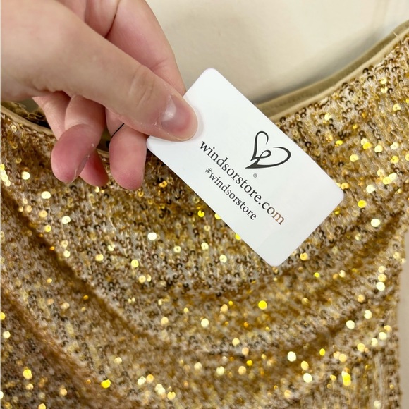 Windsor gold sequin one shoulder long sleeve mini dress cocktail event M new - Picture 6 of 7